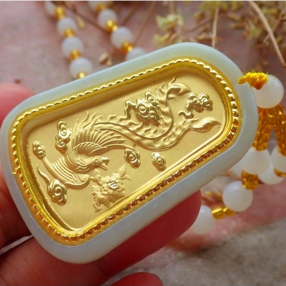 Certified 24K Yellow Gold Filled Hetian Nephrite Natural Jade Phoenix. - Picture 2 of 6
